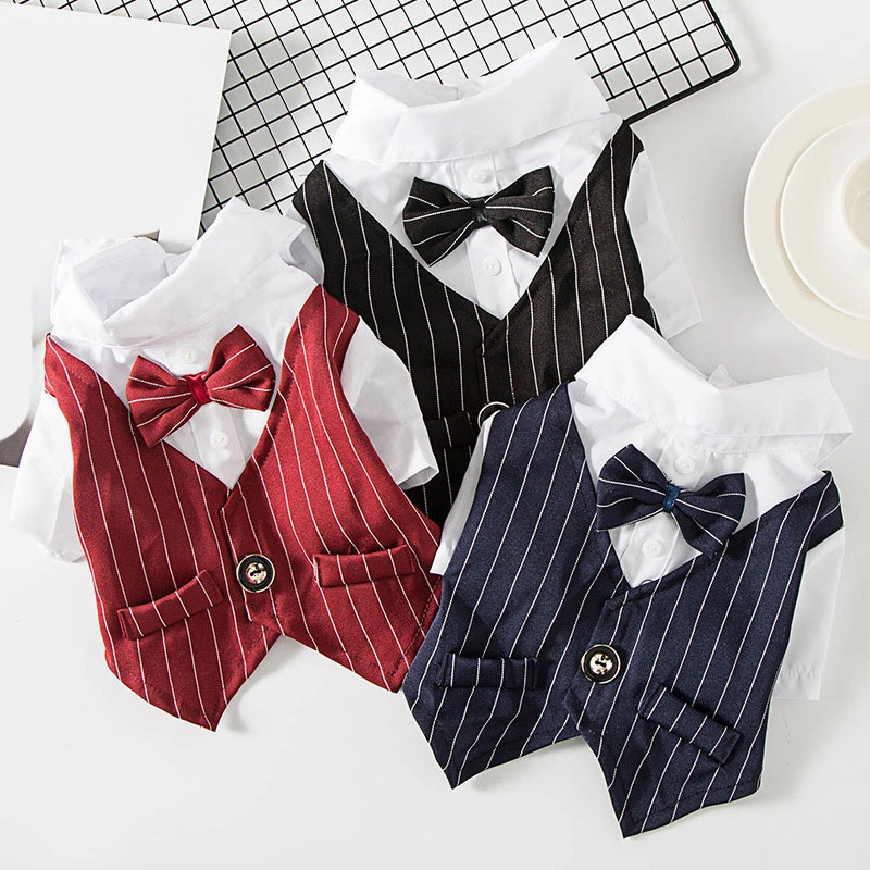 

New Gentleman Dog Wedding Suit Formal Shirt For Small Dogs Bowtie Dog Clothes Tuxedo Pet Halloween Christmas Costume For Cats