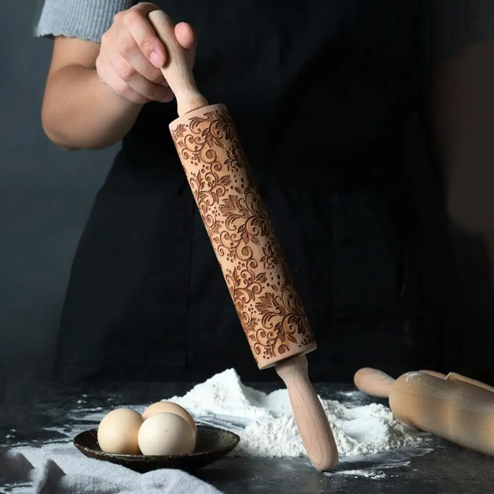 Рождественские тисненые Деревянные Скалки для выпечки печенья торта теста