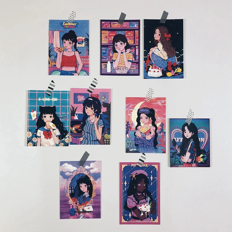 

Japan Comic Harajuku Girl Style Card Room Wall Decoration Hand Account Book Card Postcard Decoration Sticker Small Poster