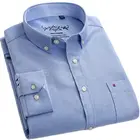 Рубашка мужская оксфордская, повседневная, однотонная, с длинным рукавом, воротником на пуговицах, Стандартный крой, белого и синего цветов, Размеры S  6xl, размера плюс