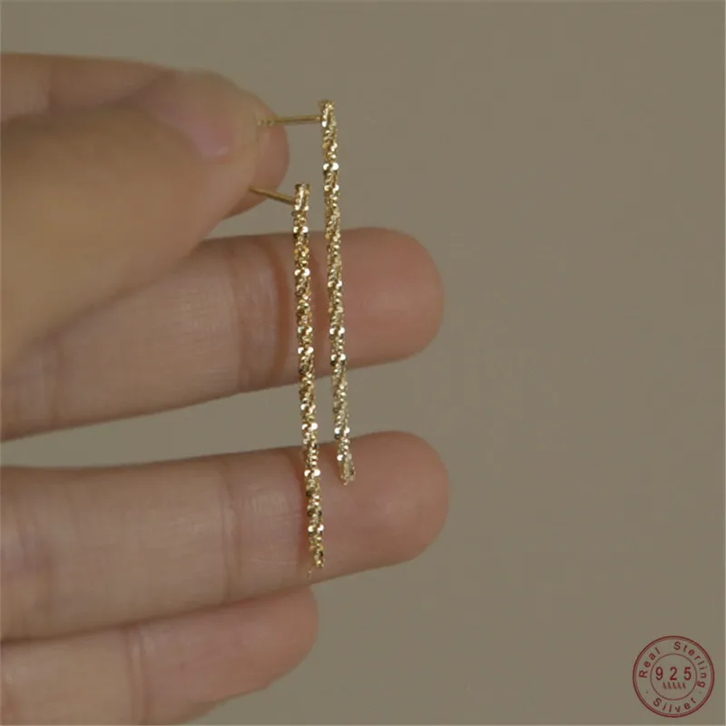 

925 Sterling Silver Plating 14K Gold Sparkling Long Earrings for Women Wedding Engagement Jewelry