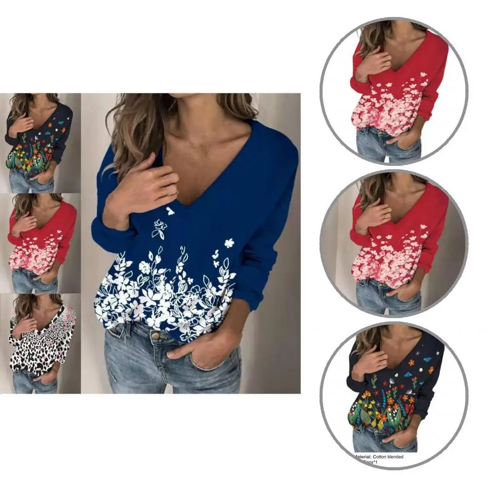 

Женский трикотажный свитер с цветочным принтом, с глубоким V-образным вырезом