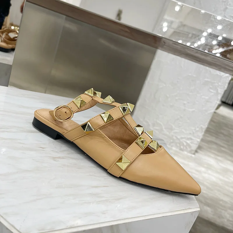 

Fashion Womens Shoes 2021 Closed Toe Sandals Buckle Summer Heels Suit Female Beige Luxury Low New Spring Comfort Pointed Girls F