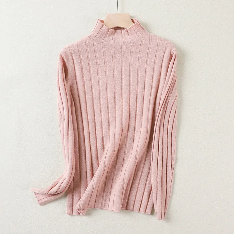 Женская приталенная рубашка из 100% чистой шерсти осенне-зимний Однотонный свитер