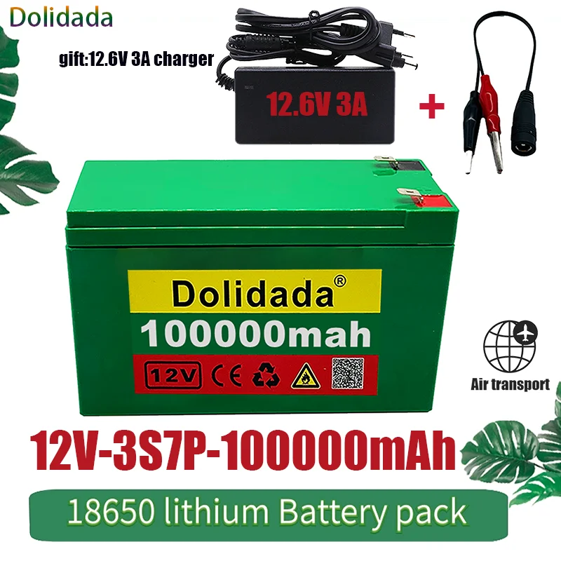

new 12V 100000mAh 3S7P 18650 lithium battery pack+12.6V 3A charger, built-in 100Ah high current BMS, used for sprayer