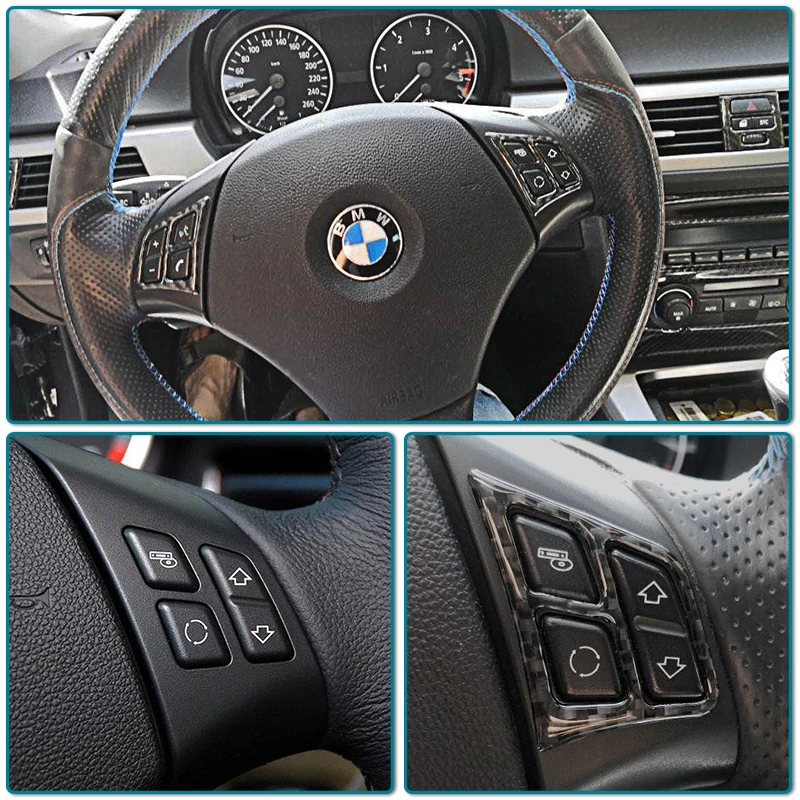 

Car Interior Accessories Carbon Fiber Steering wheel buttons stickers For BMW E90 3 Series (2005-2012) Car Styling