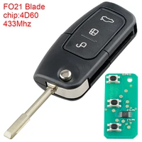 433 mhz 3 buttons remote car key 4d60chip with fo21 blade keyless entry transmitter auto key for ford monde fiesta s maz galaxy
