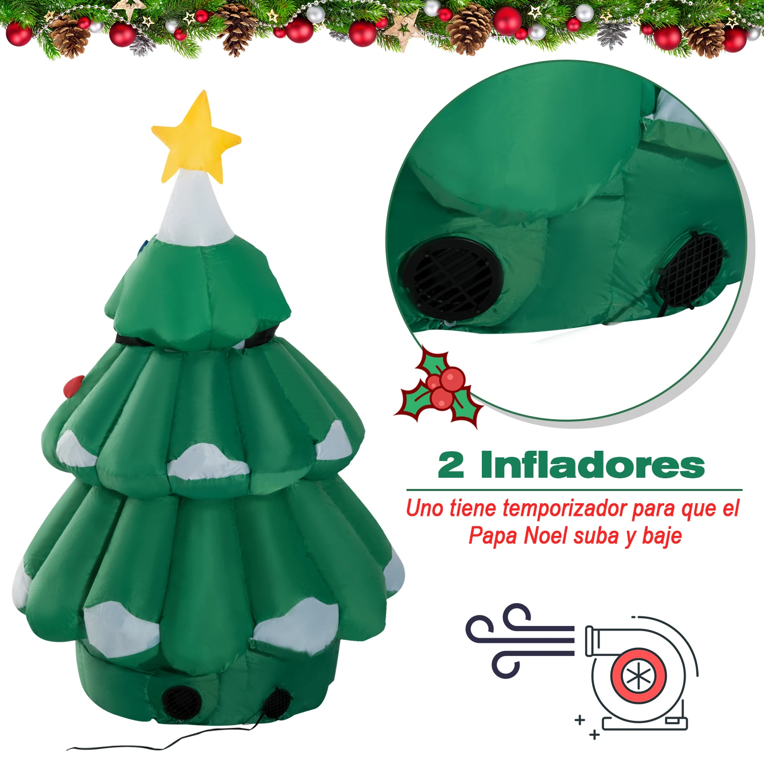 HOMCOM arbol de Navidad con Papa Noel Hinchable Decoracion Navidena Iluminacion светодиодный наружный интерьер