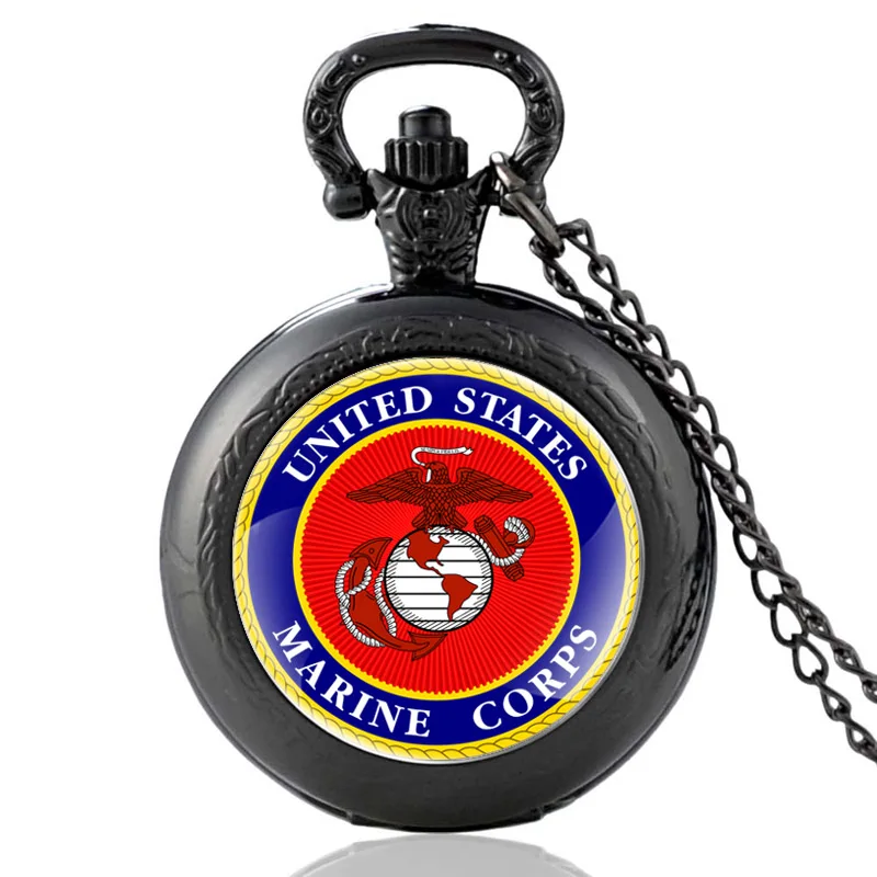 

Classic United States Marine Corps Pattern Vintage Quartz Pocket Watch Charm Men Women Glass Dome Pendant Necklace Hours Clock