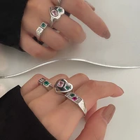 silvology 925 sterling silver red green crystal square heart rings for women temperament luxury rings 2021 summer trendy jewelry