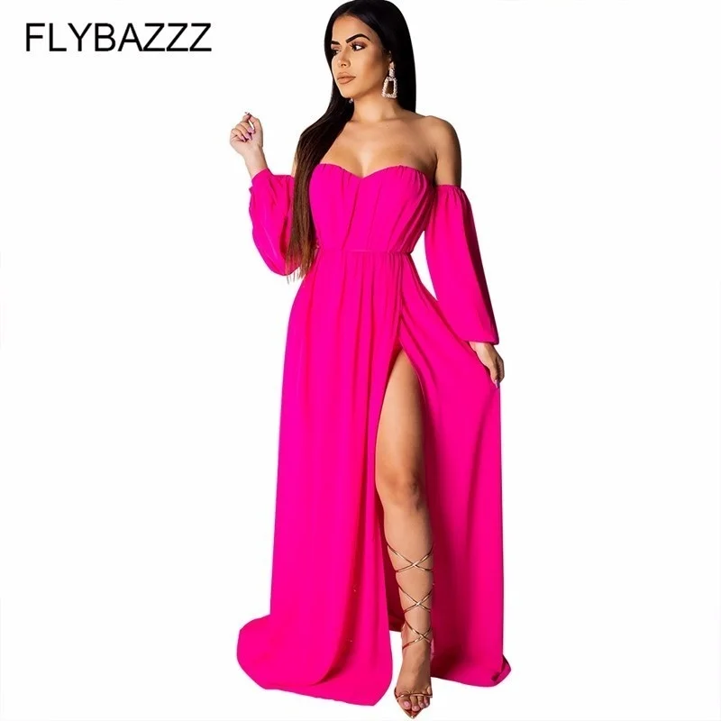 Женское богемное платье с длинным рукавом однотонное длинное открытой спиной и