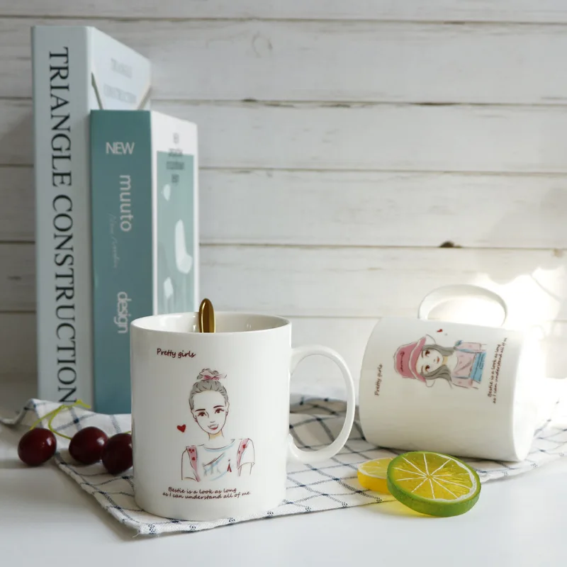 

Lovely Fresh Girl Ceramic Mug Large Office Water Cup Coffee Cup Student