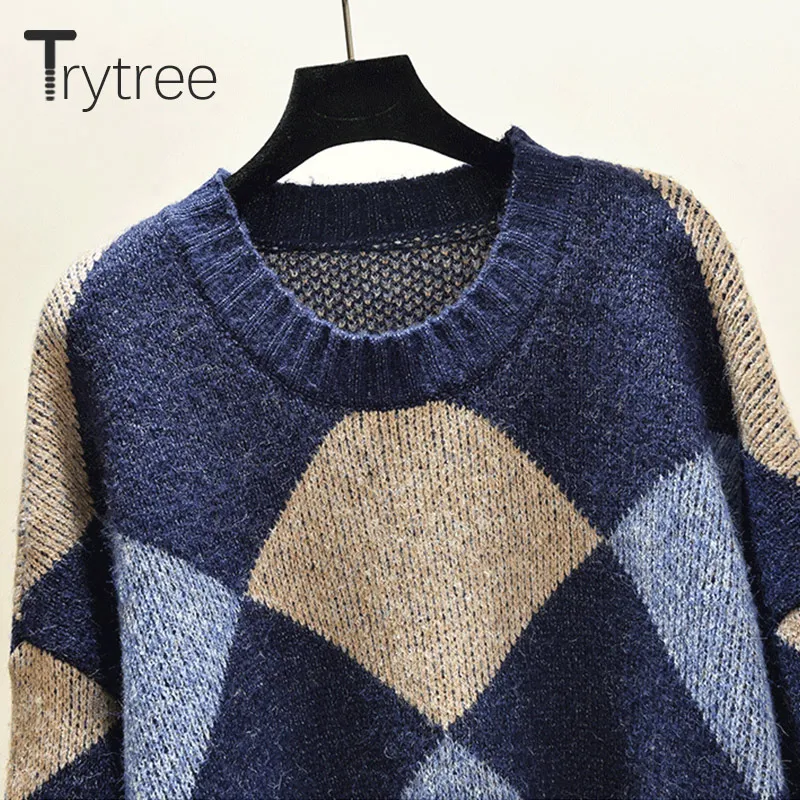 Trytree 2019 осень зима женский свитер Повседневный круглый вырез акриловый