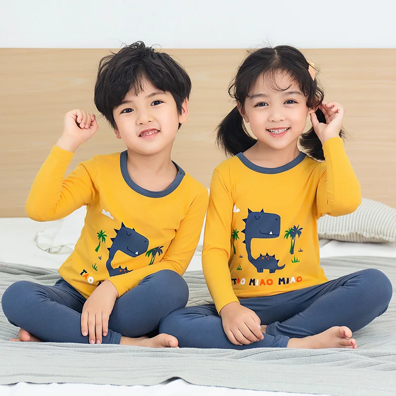 Детские пижамы брюки с длинным рукавом комплект динозавром одежда для сна