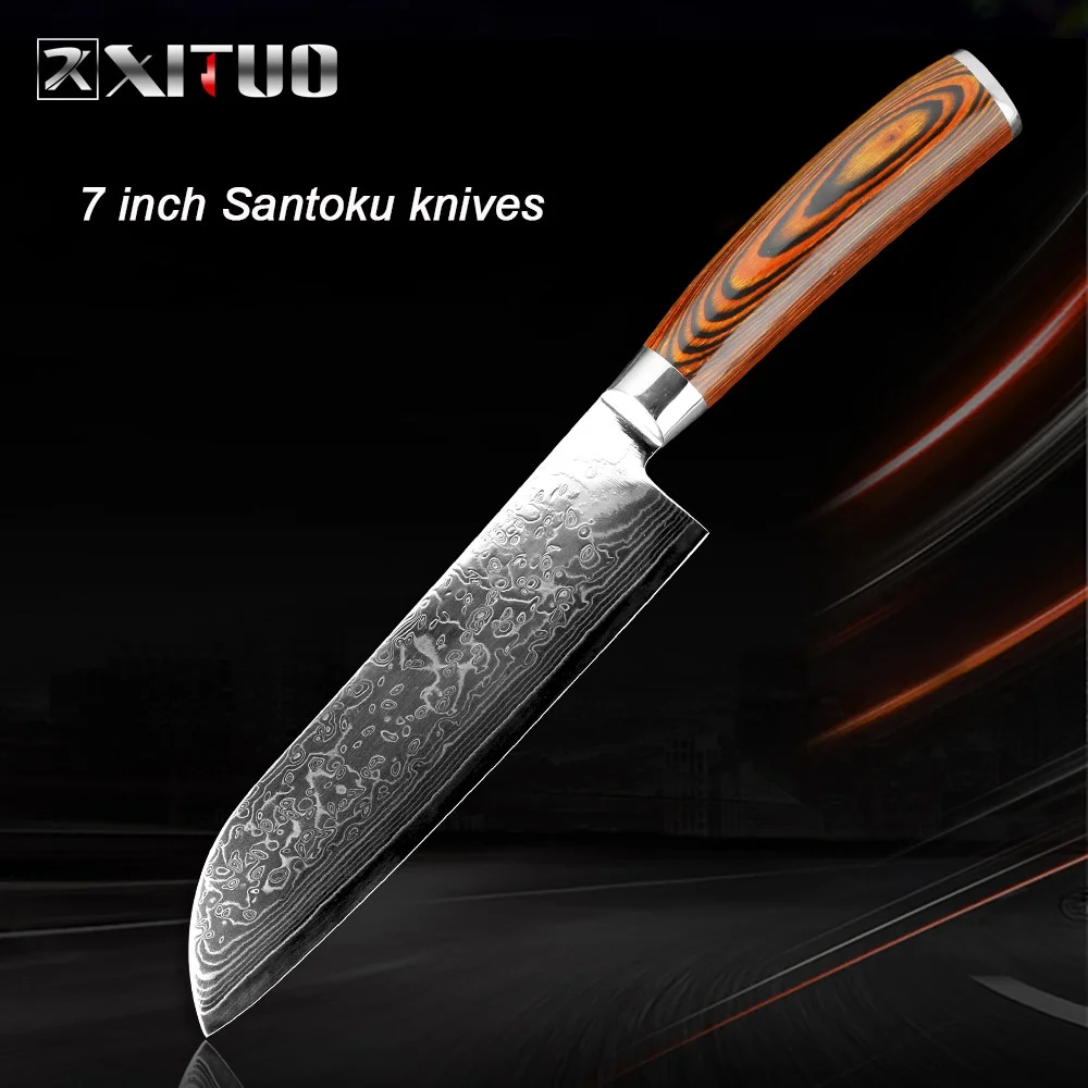 santoku knives XITUO кухонный нож шеф-повара из дамасской стали 67 слоев Профессиональный японский острый инструмент для очистки мяса Кливер Satoku утилита для приготовления пищи - Цвет: santoku knives