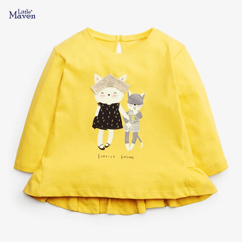 

Litle Maven Kids Autumn Brand Clothes Children Animal Solid Yellow Funny T Shirt Fall Clothes for Toddler Girl 2-7 Years 52076