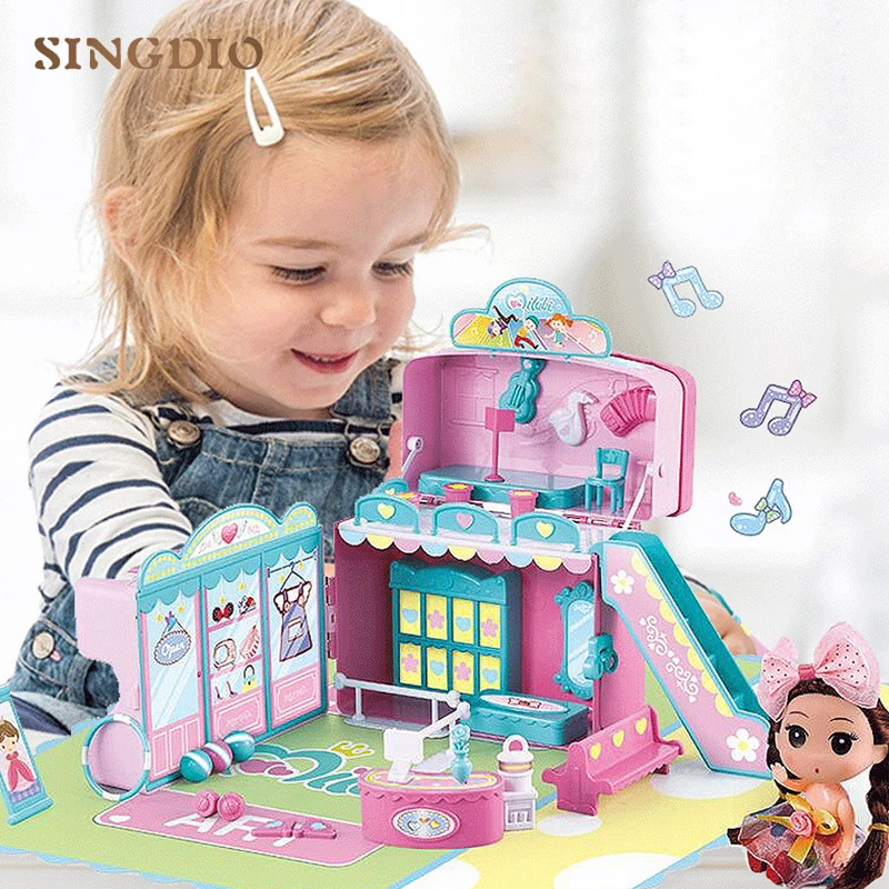 Детская игрушка Веселая семья маленький розовый пластиковый домик для девочек