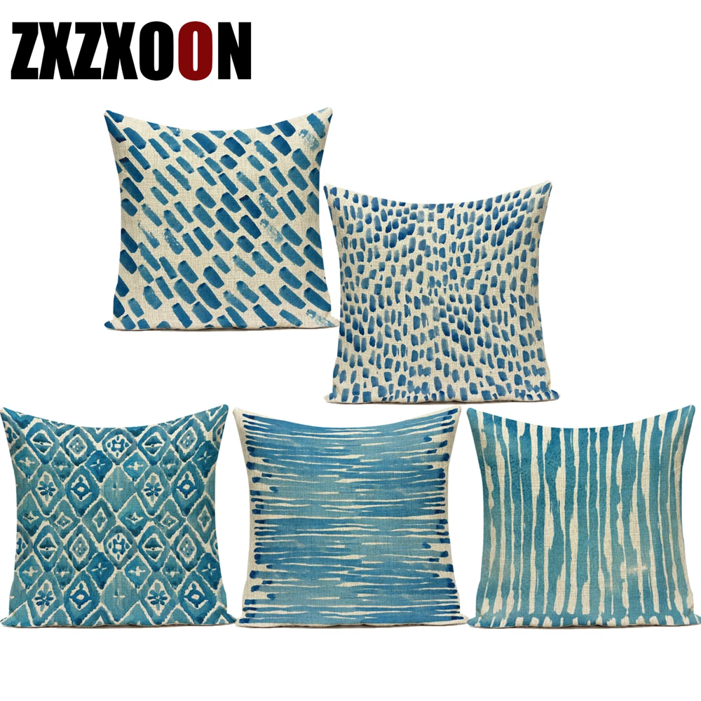 

Декоративный чехол для диванных подушек, просто синие геометрические декоративные наволочки для дивана, украшение для дома, автомобиля, го...