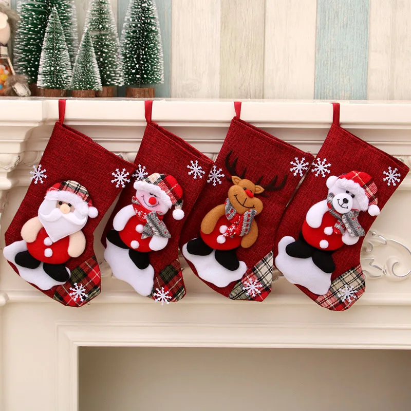 

Чулки Leeiu 1 шт., тканевые подарочные носки с Санта-лосем, Рождественская прекрасная сумка для детей, камин, елка, Рождественское украшение