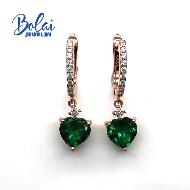 Серьги Bolaijewelry с зелеными изумрудами для девочек Изящные Ювелирные украшения из