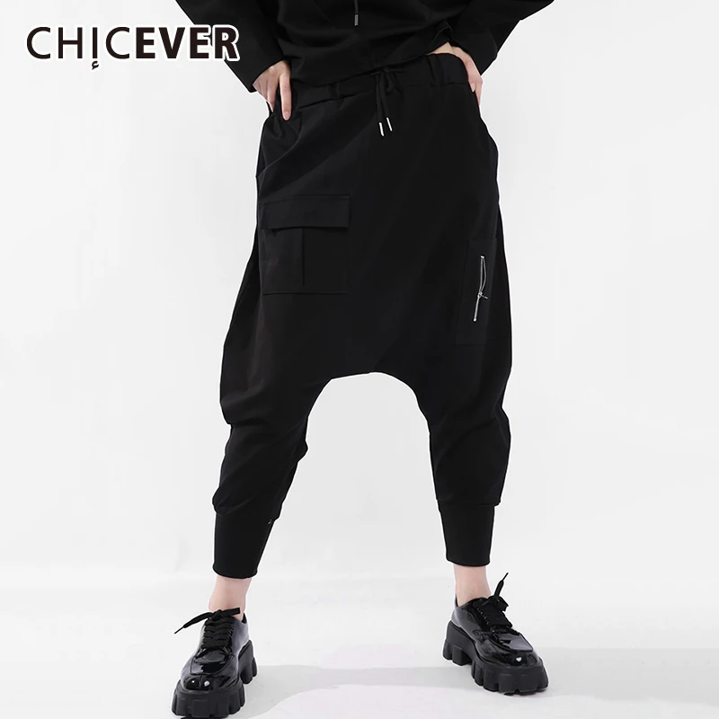 

CHICEVER свободные брюки с двойным карманом и кулиской для женщин, однотонные брюки с высокой талией, женская одежда, модная Новинка лета