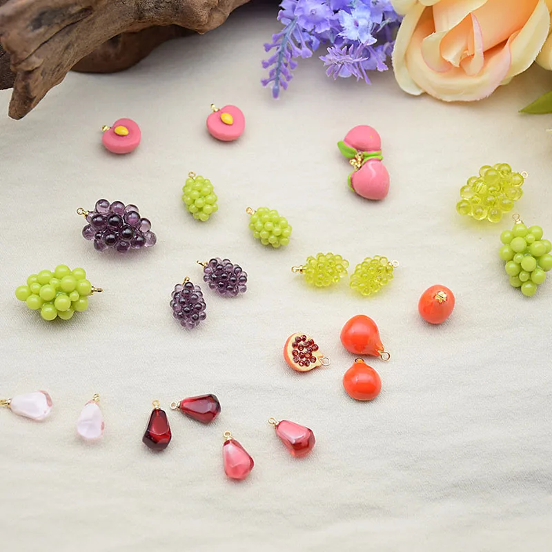 

10Pcs Resin Cute Fruit Pomegranate Grape Peach Charms For DIY Making Earrings Necklace Pendant Jewelry Findings Accessories