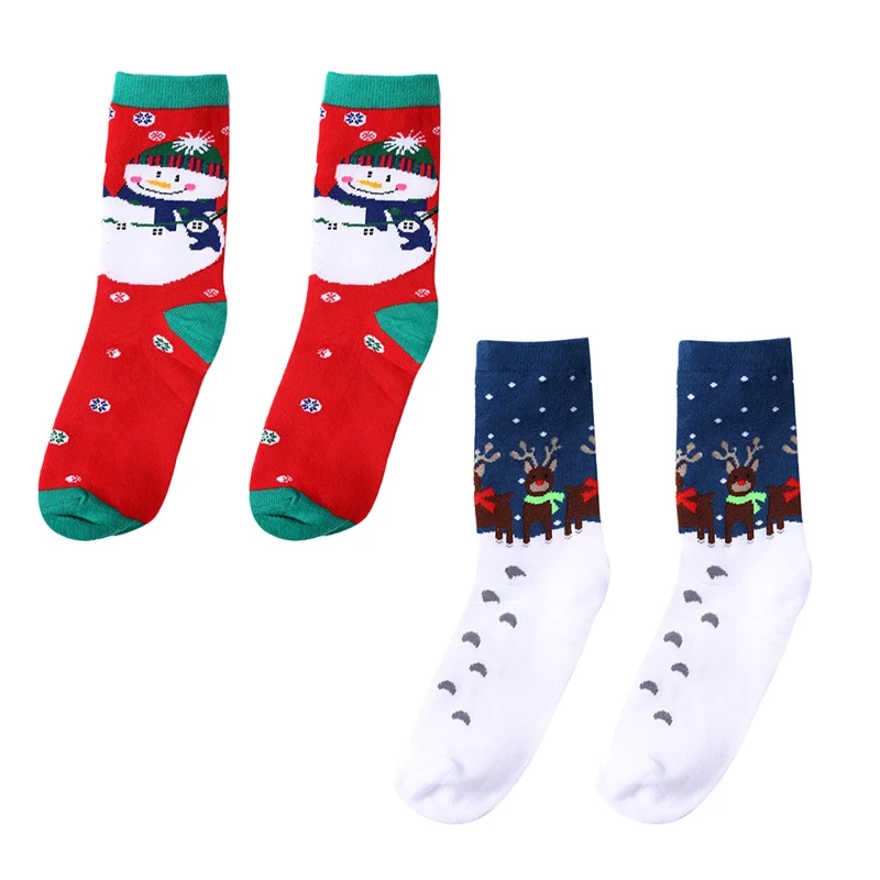 Set2 2 пар/лот, зимние женские носки, модные рождественские носки, носки с оленем Давида, хлопковые носки с героями мультфильмов, теплые женские носки, подарок на Рождество - Цвет: Set2