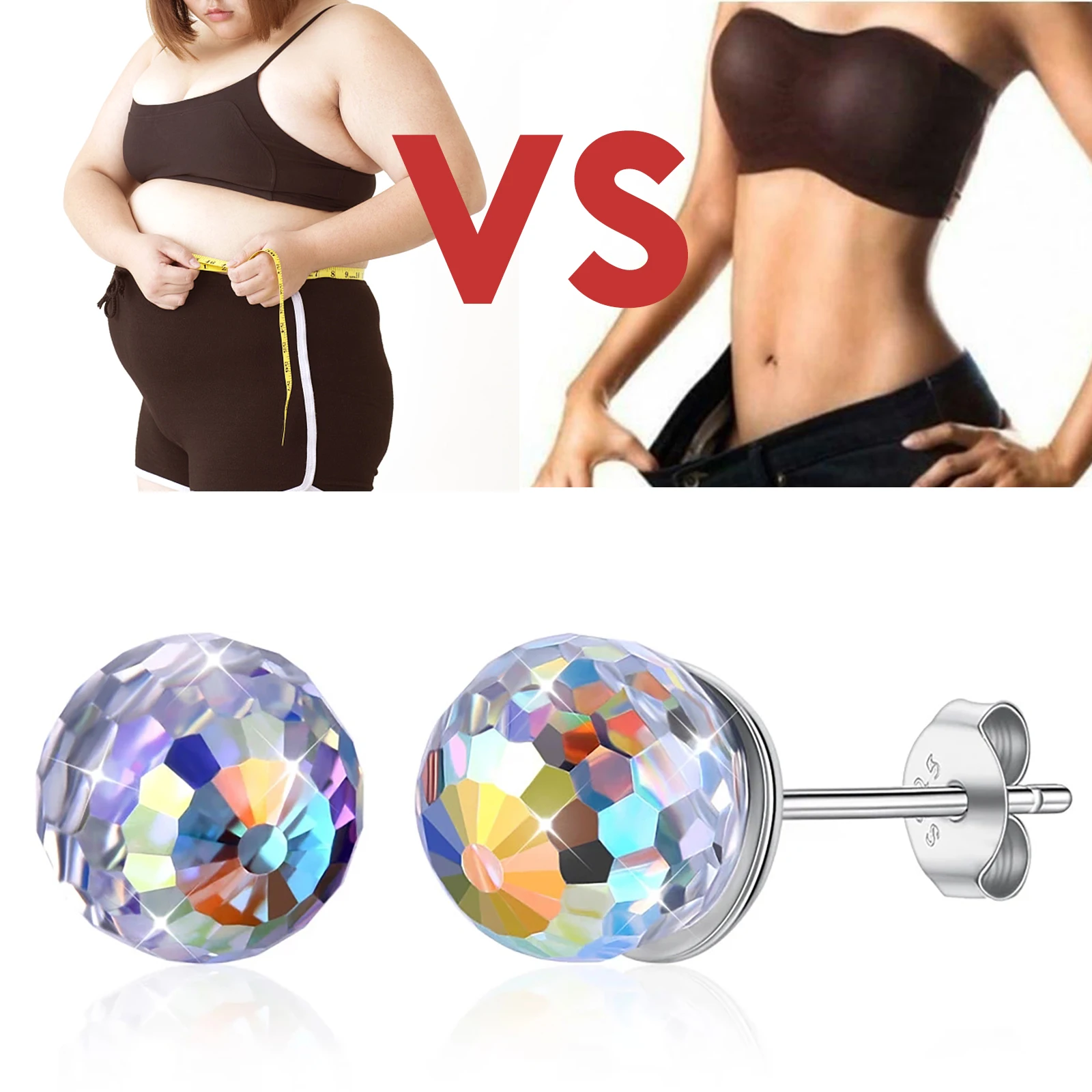 

1 Pair Colorful Stylish Chakra Stainless Ball Ear Jewelry 6/8mm Women Girls Simple Multicolor Stud Earrings Crystal Charming