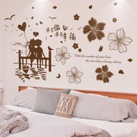 romantic couples wall sticker diy flowers mural decals for living room bedroom marriage room home decoration