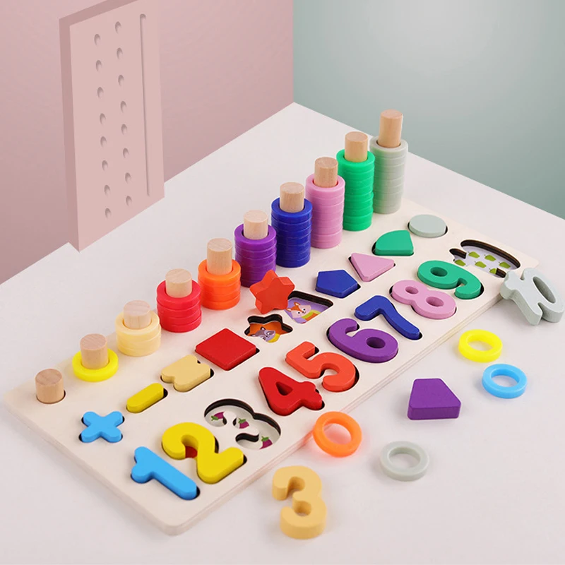 

Детские деревянные игрушки, материалы Монтессори, учатся подсчитывать цифры, соответствующие цифровой форме, соответствуют раннему образо...