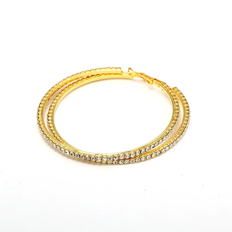gold 70mm TREAZY серебро/золото цвет большой кристалл серьги-кольца Классический Полный Стразы круглые серьги для женщин вечерние круглый модный Brinco - Окраска металла: gold 70mm