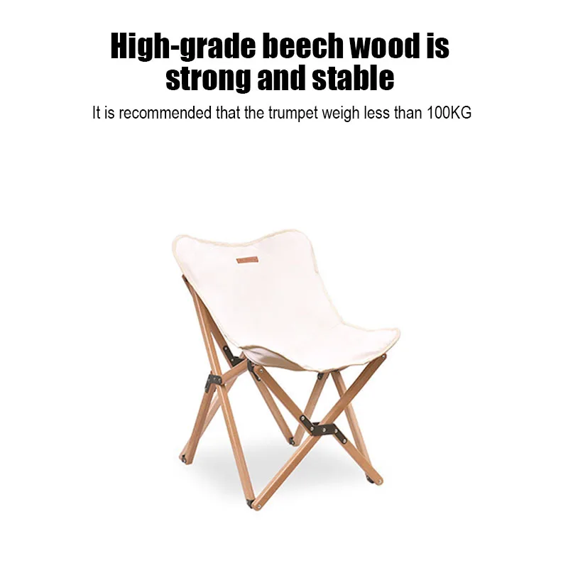 Outdoor Camping Fishing Chair Camping Butterfly Chair Accessories Portable Leisure Canvas Back Beach Solid Wood Chair enlarge
