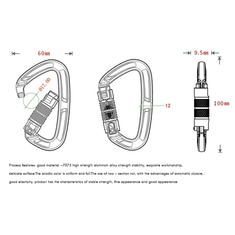 

2PCS Auto Locking Carabiner Clip Carabiner Twist Lock Heavy Duty 25KN Carabiners for Climbing Camping Hiking Hammocks