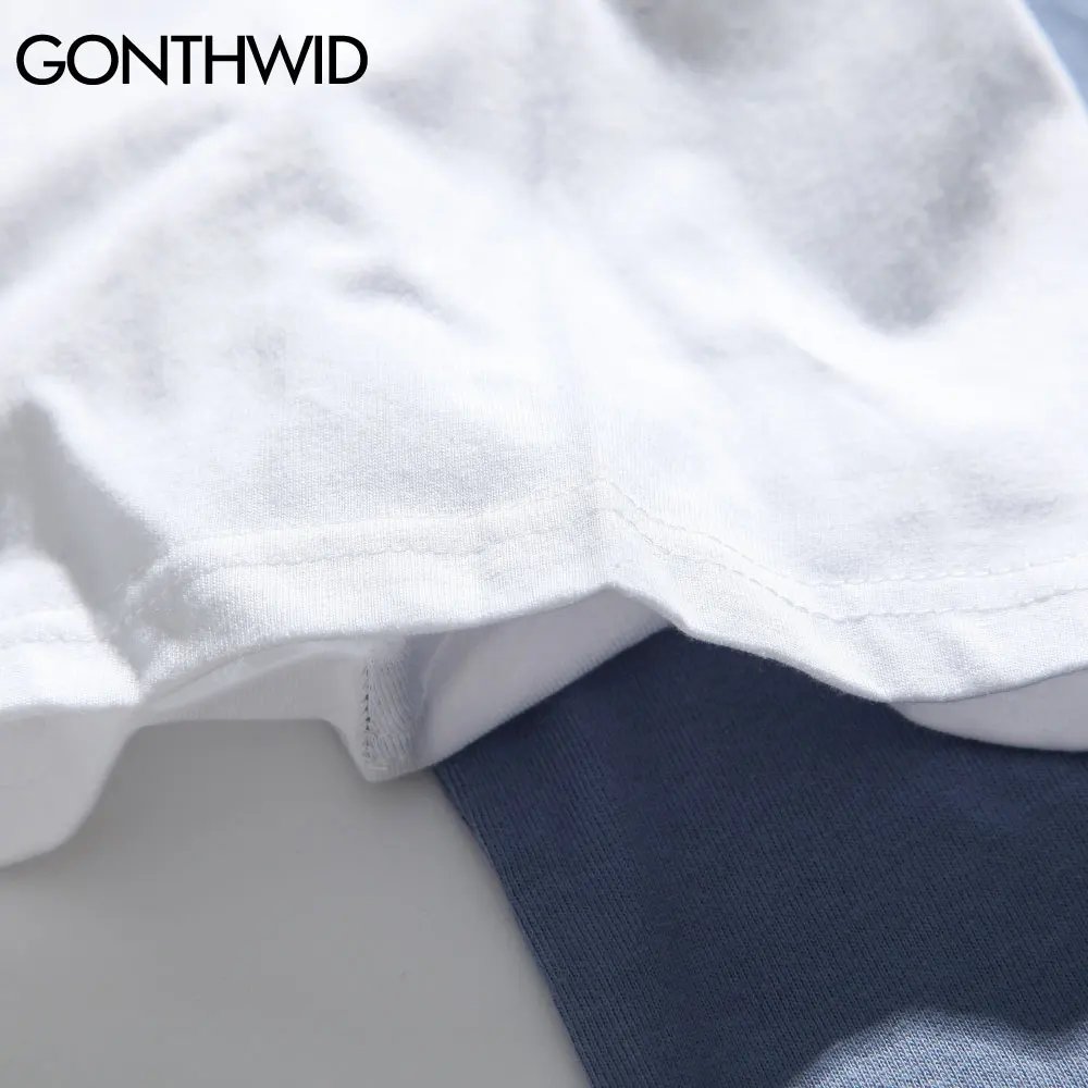

GONTHWID Harajuku Tshirts Keep Moving Print Color Block Patchwork Tees Shirts Streetwear Hip Hop Short Sleeve Cotton Casual Tops
