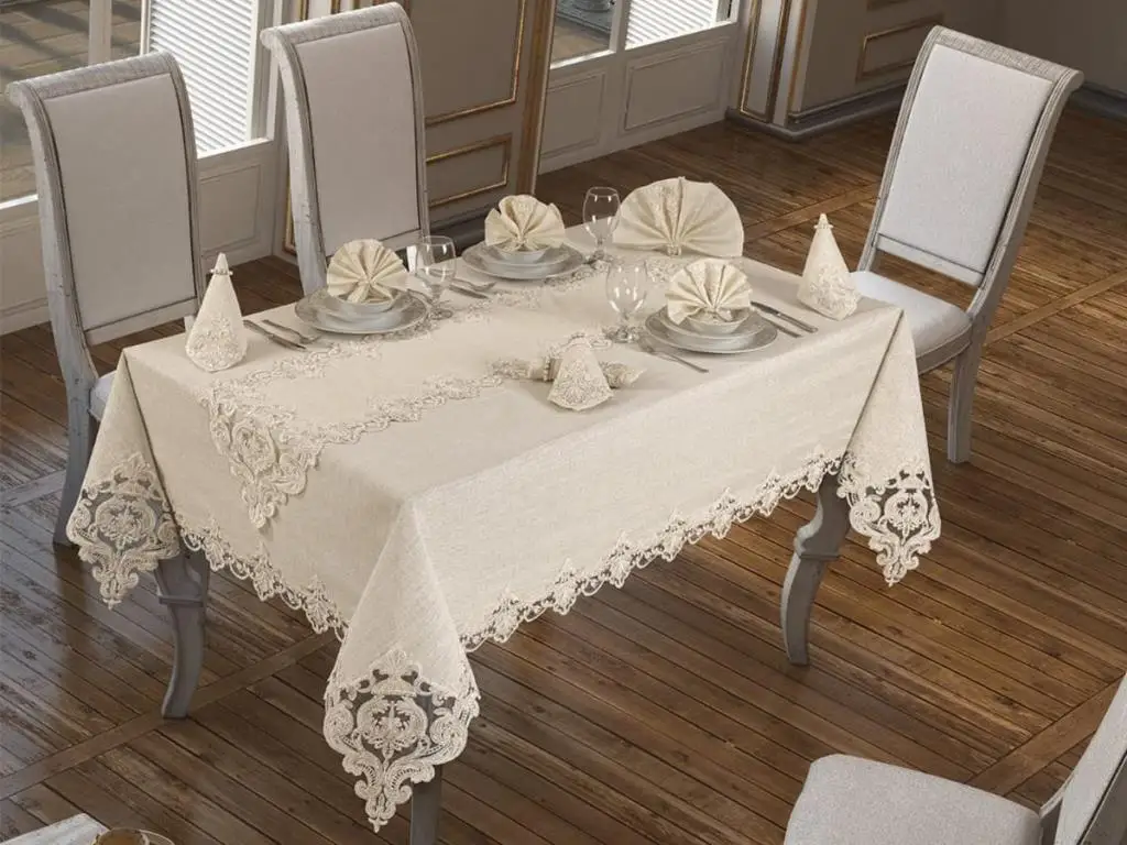 

French Laced Miray Table Cover Cream