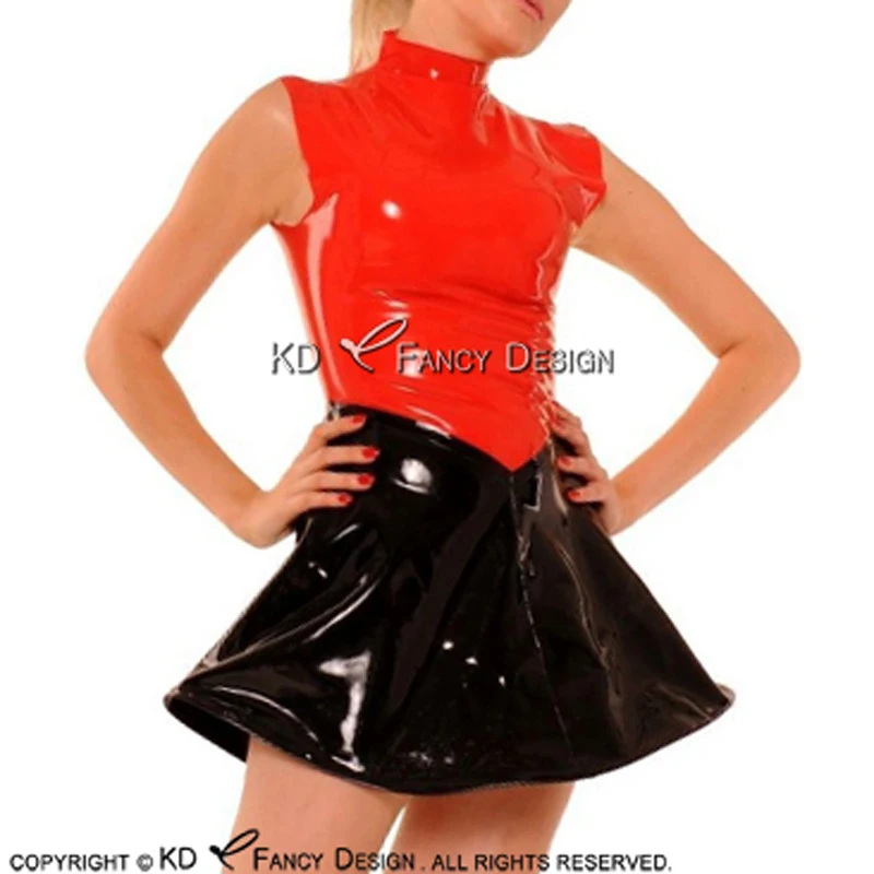 Günstig Rot Und Schwarz Sexy Latex Kleid Mit Zurück Zipper Gummi Overall LYQ-0144