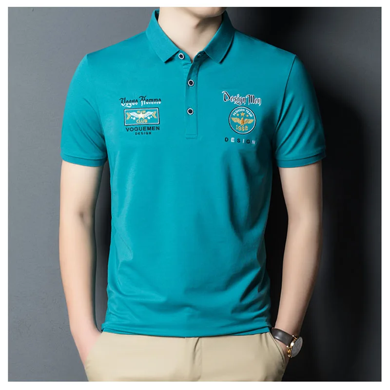 

2021 Summer new Men's Short Sleeve POLO Shirt Solid Color Casual Fashion Collar Thin Breathable Printed Business Shirt