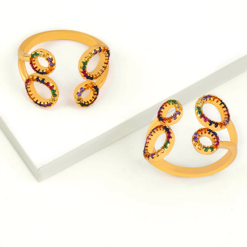 Женское кольцо с радугой FLOLA регулируемое разноцветное цирконием Золотое