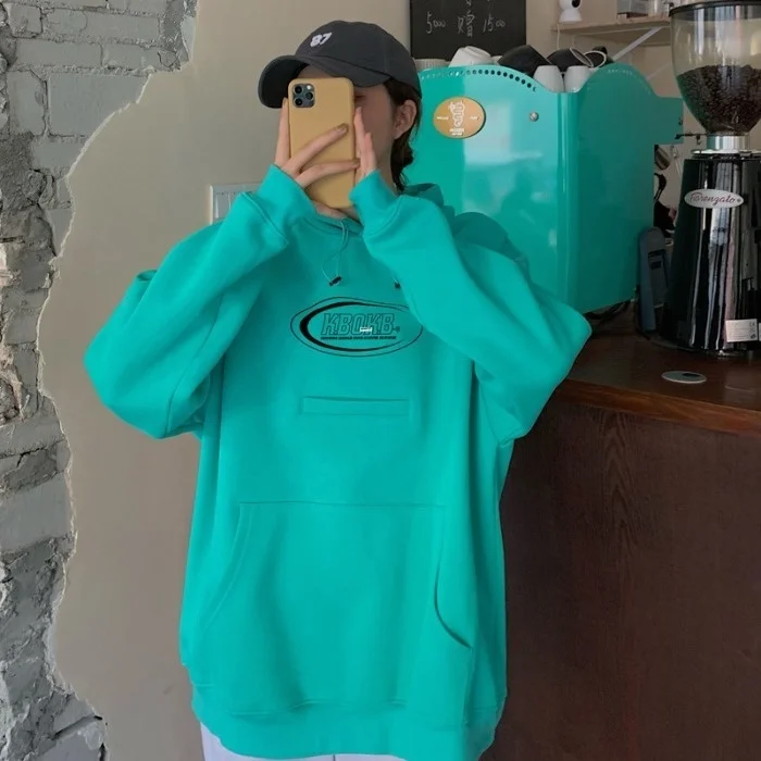 

Реальная фотография осень-зима новинка в стиле преппи буквы с капюшоном в Корейском стиле