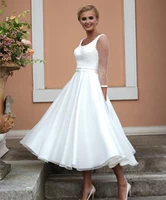 wedding dress short 2021 three quarter 34 sleeve a line with peals simple bridal gowns high quality with belt charming brides