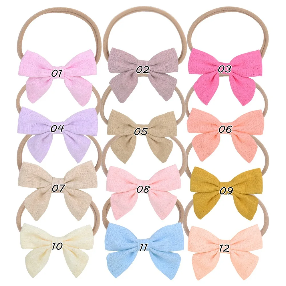 

12 PCS/LOT, Baby Girls Fabric Bow Nylon Headbands, Flower Bow Baby Hair Accessories Birthday Party Gift