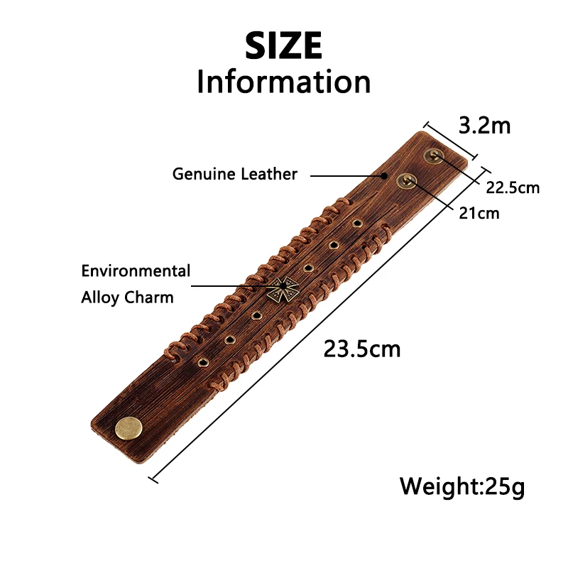 

Retro Brown 3.2CM Wide Genuine Leather Wrap Bracelet For Men Punk Rivet Stud Jesus Cross Bracelets Bangles 2020 Fashion Jewelry