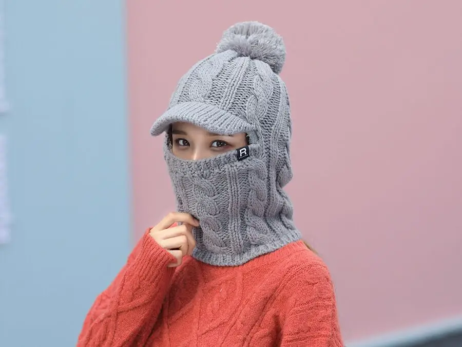 Winter Hat Women girl Warm Skullies Beanies Hat Face Neck Protection Balaclava Mask Gorras Bonnet Knitted Hat Ski Cap