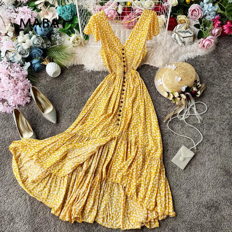 

Женское приталенное платье с открытой спиной, длинное платье с винтажным цветочным принтом и асимметричными оборками, лето 2021