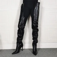 crotch boots with stiletto heels women winter boots leather black stretch thigh high boots cosplay unisex plus size 43 45 47