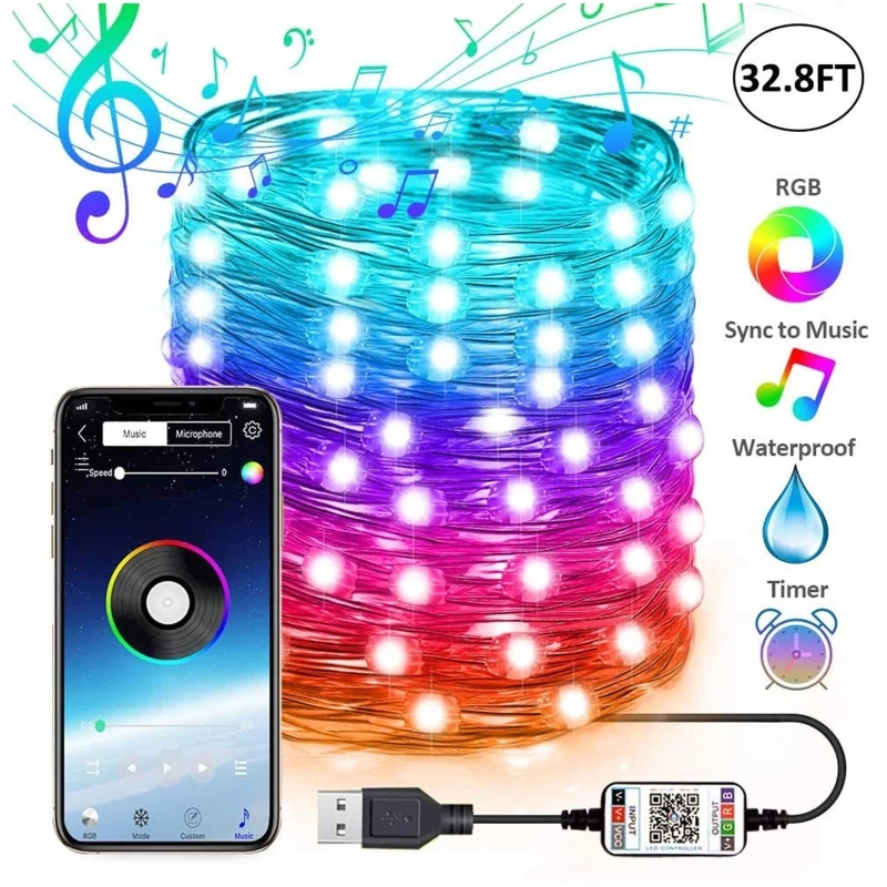

2/5/10/15/20 Meters LED Light String Christmas Tree Decoration Copper Wire Lights Bluetooth USB RGB App Remote Lamp