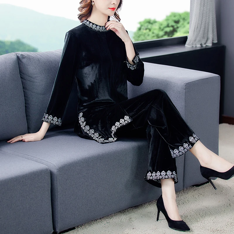 

High Quality 2 Piece Sets Womens Outfits Spring Autumn Velvet Tracksuit Survetement Femme Matching Sets Korean Womens Clothing