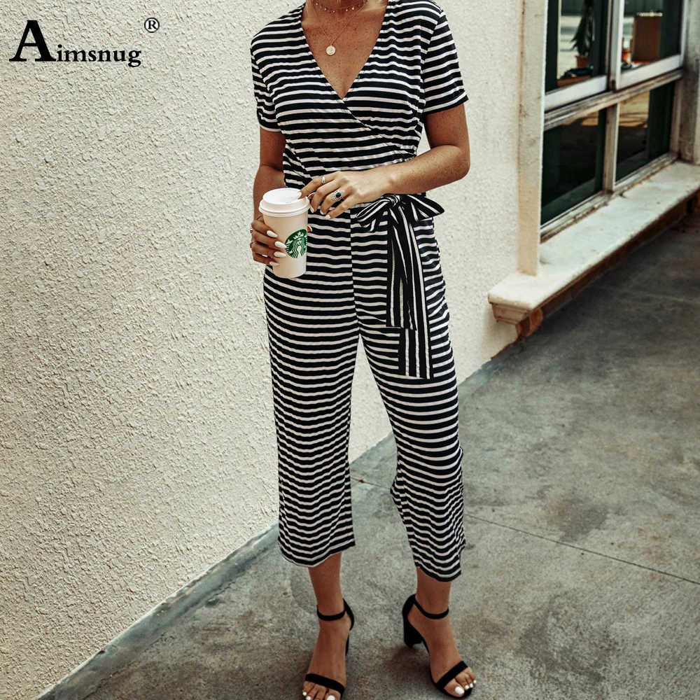 Женский элегантный повседневный комбинезон с поясом летний Облегающий глубоким