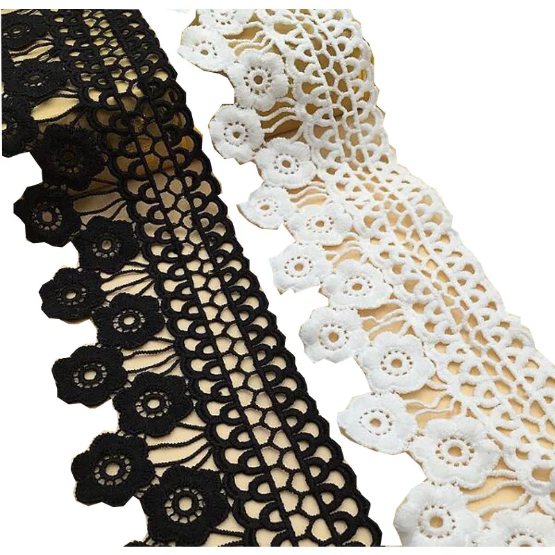 

NEW white black Water soluble Embroidery Lace Fabric DIY applique collar trim ribbon craft Sewing guipure wedding dress decor