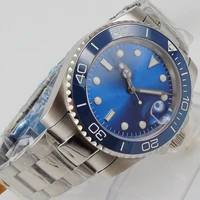 40mm 24 jewels nh35 automatic men watch blue sunburst steile dial without magnifier oyster strap brushed insert